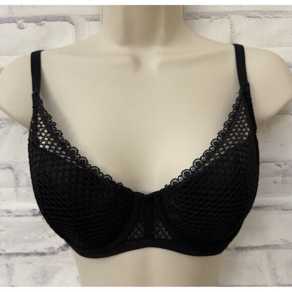 Victoria’s Secret Size 32DD Plunge Bra Black Lace Overlay Sexy Neglige Boudoir - Picture 1 of 11